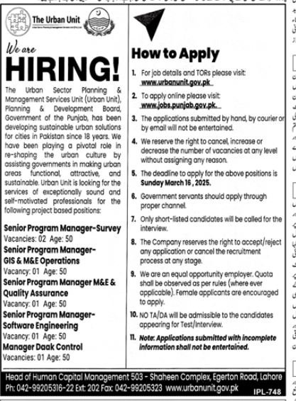 The Urban Unit Punjab Lahore Jobs 2025 Jobs 2025 — original advertisement