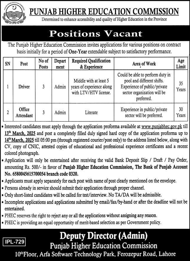 Punjab Higher Education Commission PHEC Lahore Jobs 2025 Jobs 2025 — original advertisement