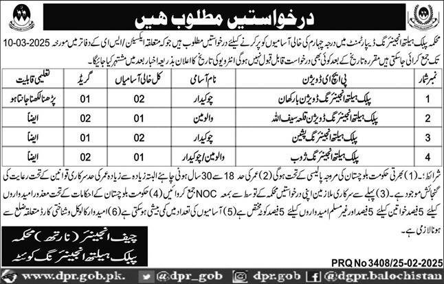 Public Health Engineering PHE Quetta Jobs 2025 – Public Health Engineering Department Balochistan Jobs 2025 — original advertisement