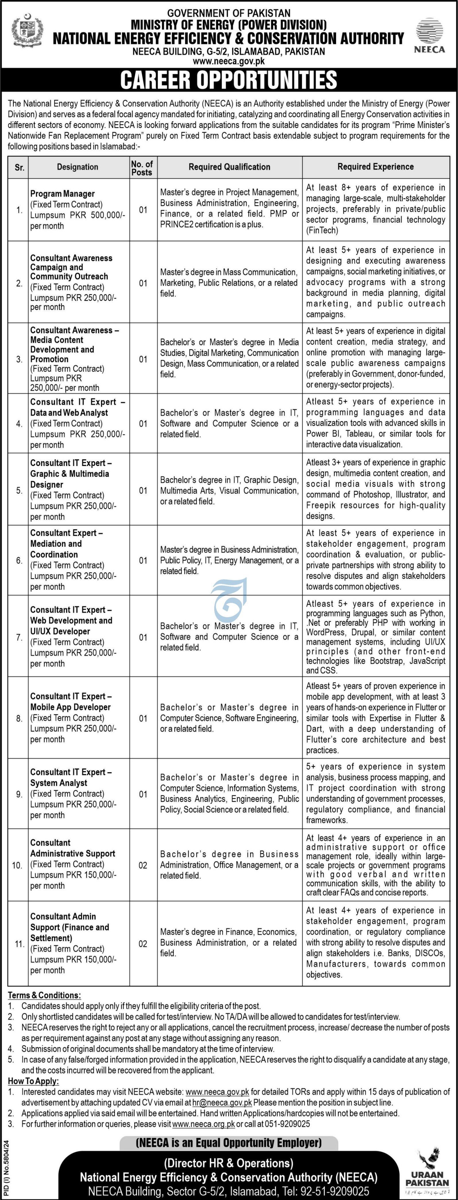National Energy Efficiency & Conservation NEECA Jobs 2025 – National Energy Effeciency and Conservation Authority NEECA Jobs 2025 — original advertisement
