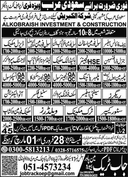 Logistic Supervisor & QA Engineer Mechanical Jobs 2025 – Job Track Manpower Bureau Jobs 2025 — original advertisement