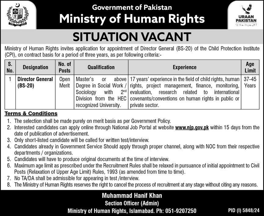 Ministry Of Human Rights Islamabad Jobs 2025 Jobs 2025 — original advertisement
