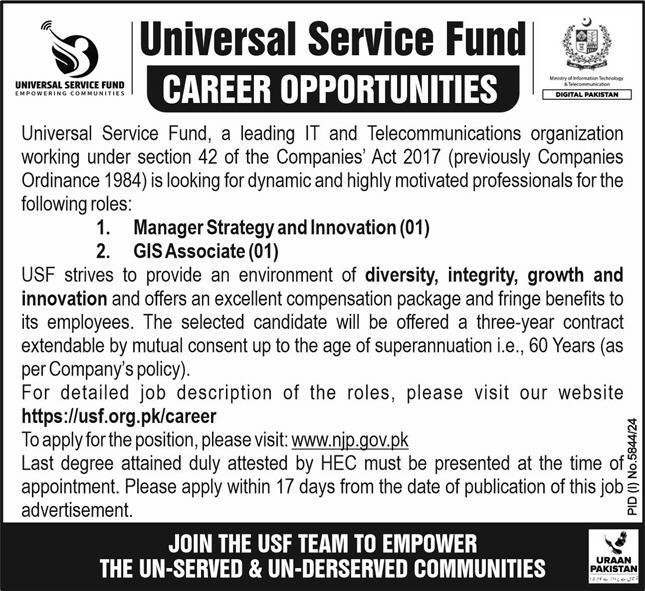 Universal Service Fund USF Islamabad Jobs 2025 Jobs 2025 — original advertisement