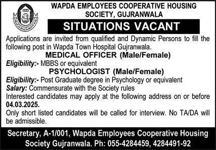 Wapda Employees Cooperative Housing Society WECH Jobs 2025 – Water and Power Development Authority Jobs 2025 — original advertisement