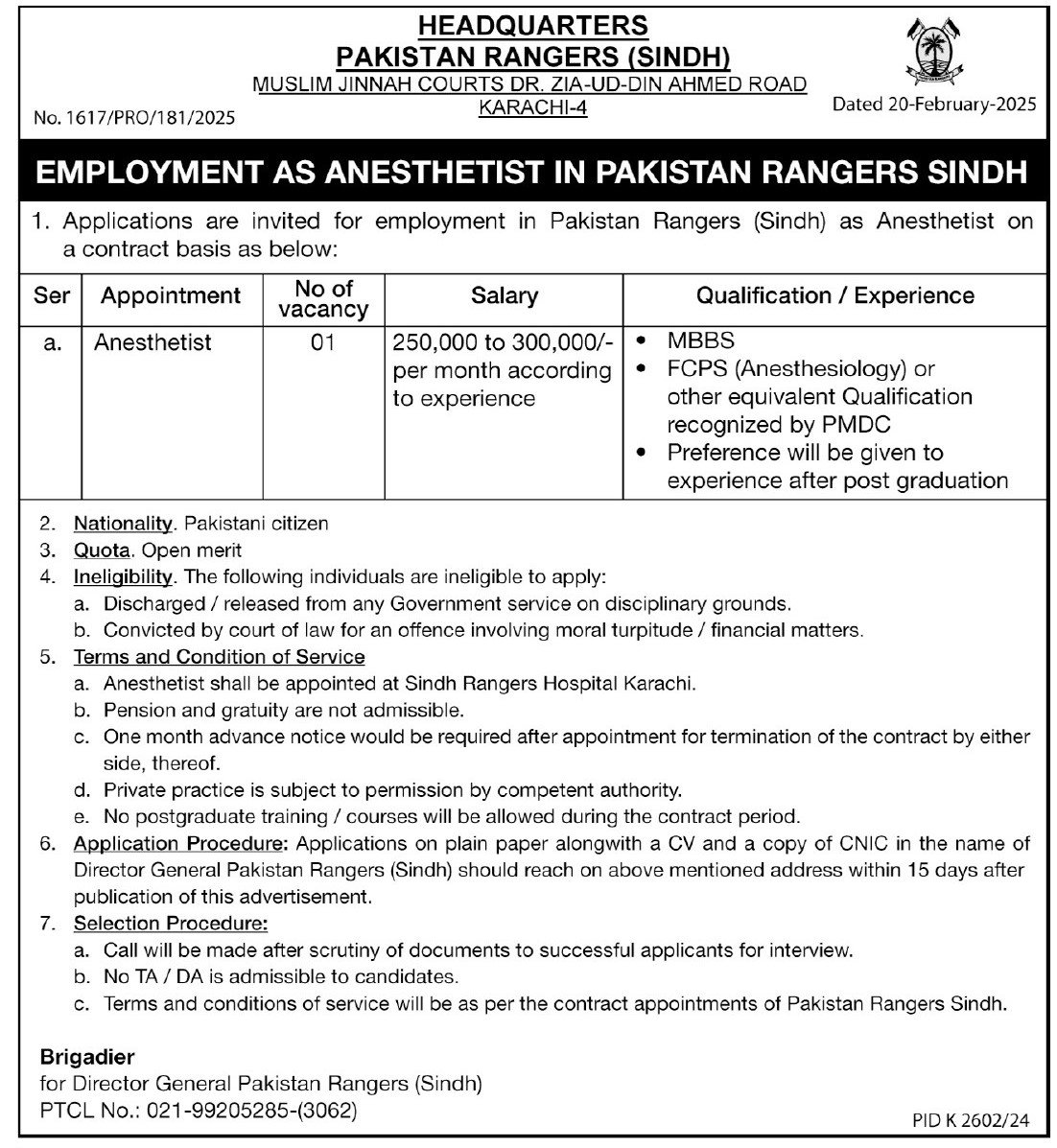 Headquarters Pakistan Rangers Sindh Jobs 2025 – Sindh Rangers Jobs 2025 — original advertisement