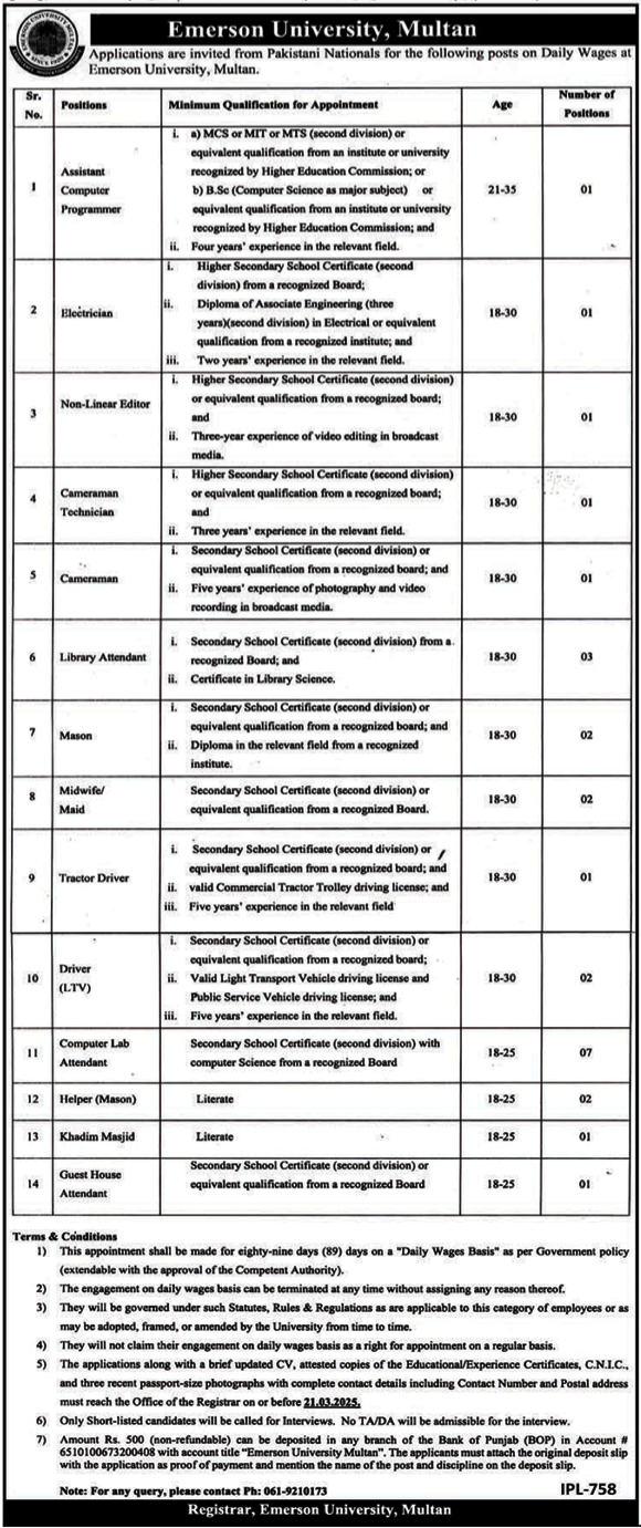 Emerson University Multan Jobs 2025 Jobs 2025 — original advertisement