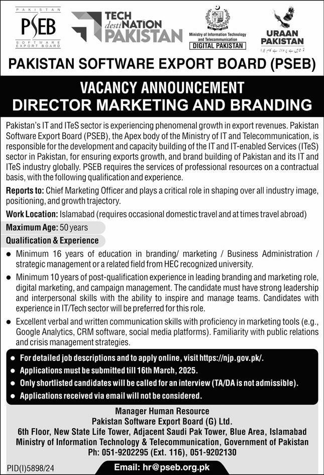 Pakistan Software Export Board PSEB Islamabad Jobs 2025 Jobs 2025 — original advertisement
