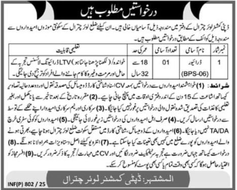 Deputy Commissioner DC Lower Chitral Jobs 2025 – Deputy Commissioner Dir Upper Jobs 2025 — original advertisement
