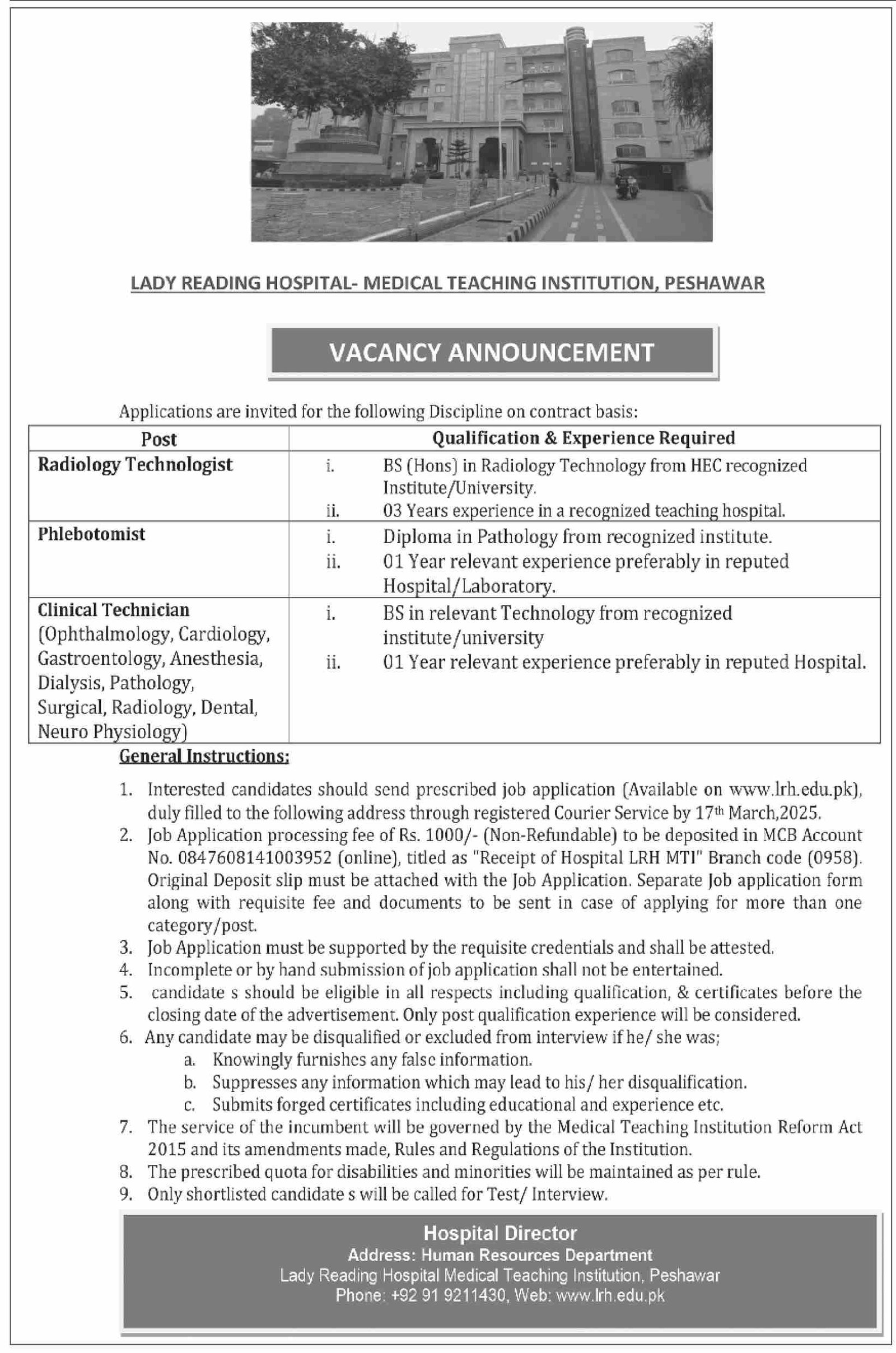 Lady Reading Hospital LRH Peshawar Jobs 2025 – Lady Reading Hospital Peshawar Jobs 2025 — original advertisement