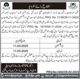 Communication & Works Department Dera Bugti Job interview – Communication & Works Department Balochistan Jobs 2025 — original advertisement