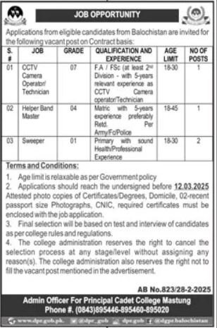 Cadet College Mastung Balochistan Jobs 2025 Jobs 2025 — original advertisement
