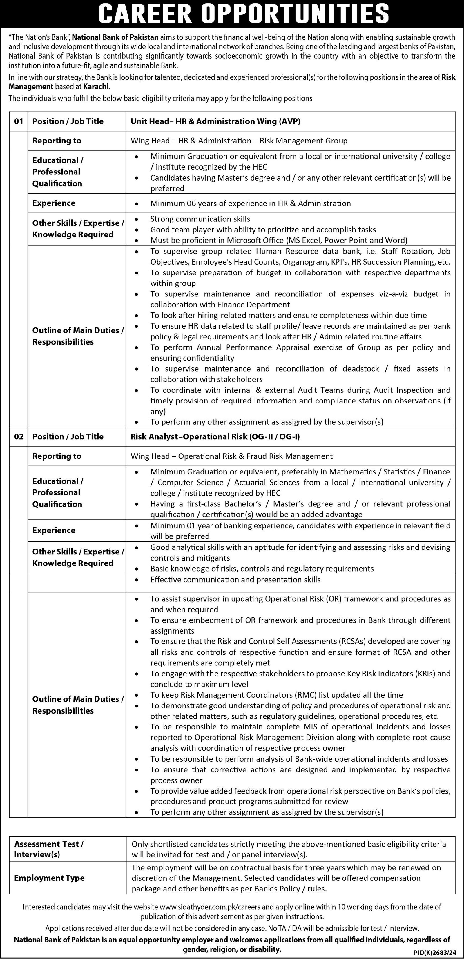 National Bank Of Pakistan NBP Karachi Jobs 2025 Jobs 2025 — original advertisement
