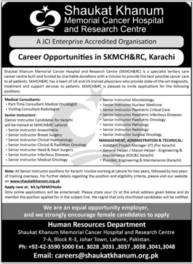 Shaukat Khanum Memorial Cancer Hospital Karachi Jobs 2025 – Shaukat Khanum Memorial Cancer Hospital and Research Centre Jobs 2025 — original advertisement