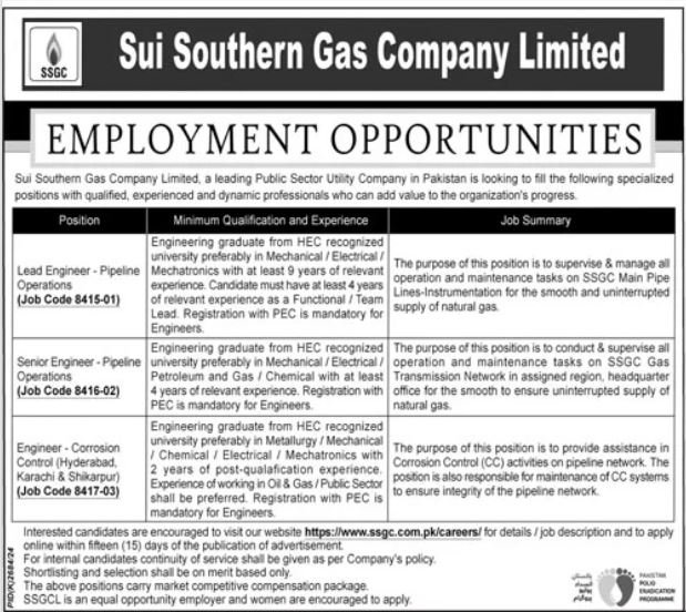Sui Southern Gas Company Limited SSGC Karachi Jobs 2025 Jobs 2025 — original advertisement