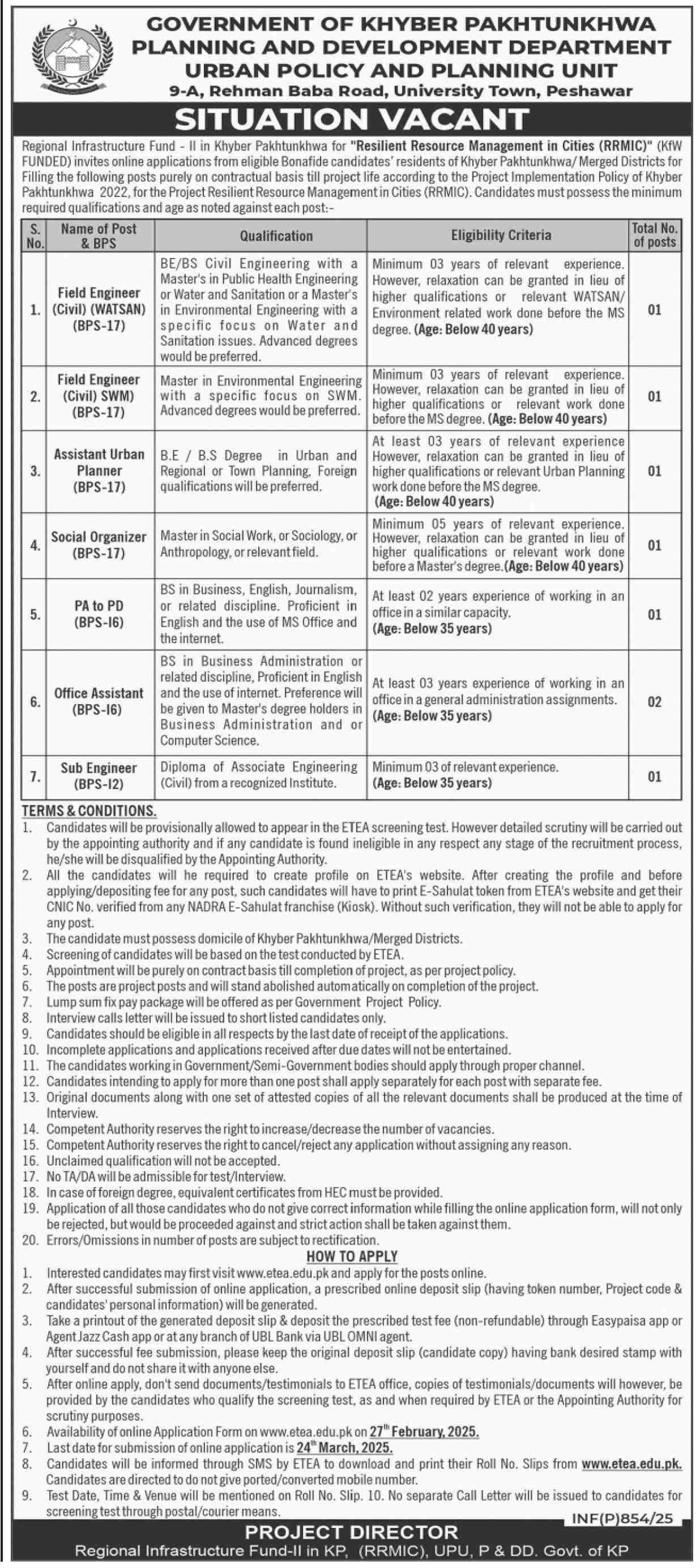 Planning And Development Department Jobs 2025 – Planning & Development Department KPK Jobs 2025 — original advertisement