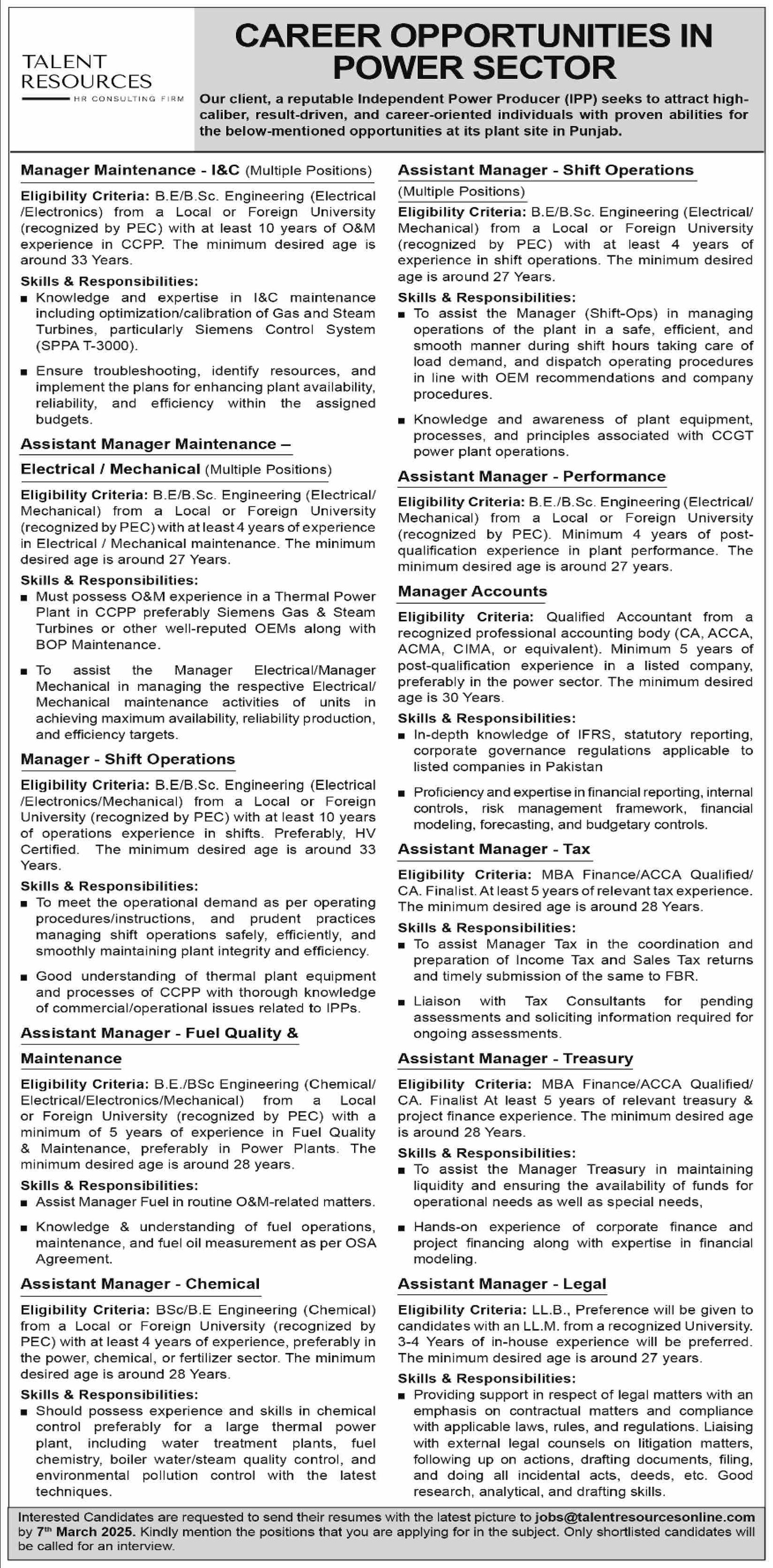 Talent Resources Karachi Sindh Jobs 2025 – Private Company Jobs 2025 — original advertisement