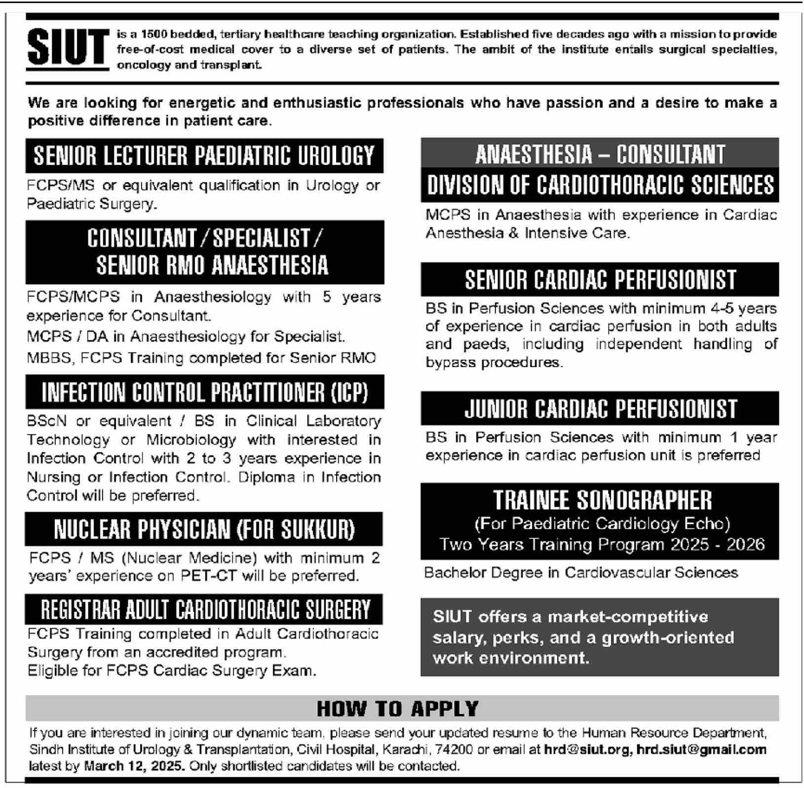 Sindh Institute Of Urology Karachi Sindh Jobs 2025 – Sindh Institute of Urology and Transplantation SIUT Karachi Jobs 2025 — original advertisement