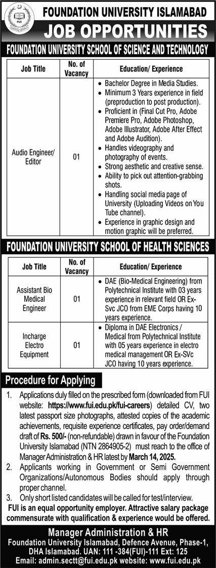 Foundation University Islamabad Jobs 2025 Jobs 2025 — original advertisement