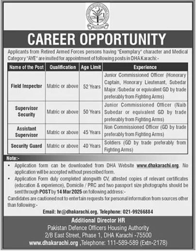 Defence Housing Authority DHA Karachi jobs 2025 Jobs 2025 — original advertisement