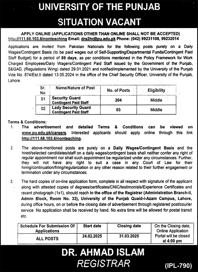 University Of Punjab UOP Jobs 2025 Jobs 2025 — original advertisement