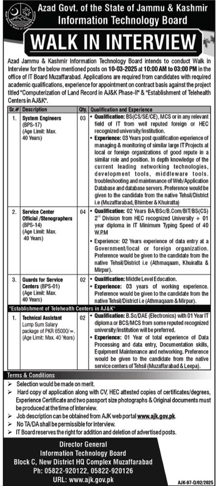 Information Technology AJK IT Board Muzaffarabad Jobs 2025 – Govt of Azad Kashmir Jobs 2025 — original advertisement