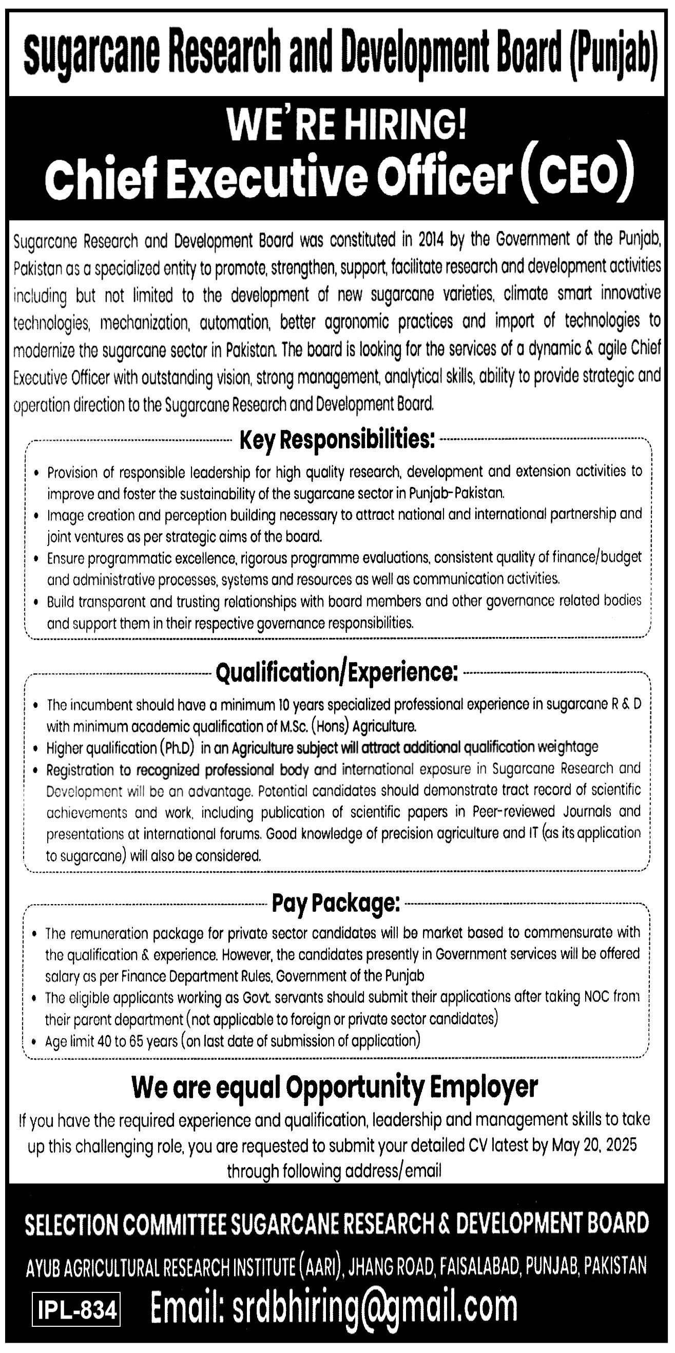Sugarcane Research & Development Board SRDB Jobs 2025 – Jinnah Burn & Reconstructive Surgery Centre Jobs 2025 — original advertisement