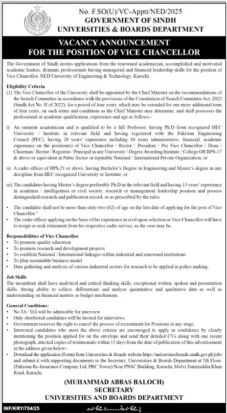 Universities & Boards Department Sindh Jobs 2025 – Universities and Boards Department Sindh Jobs 2025 — original advertisement
