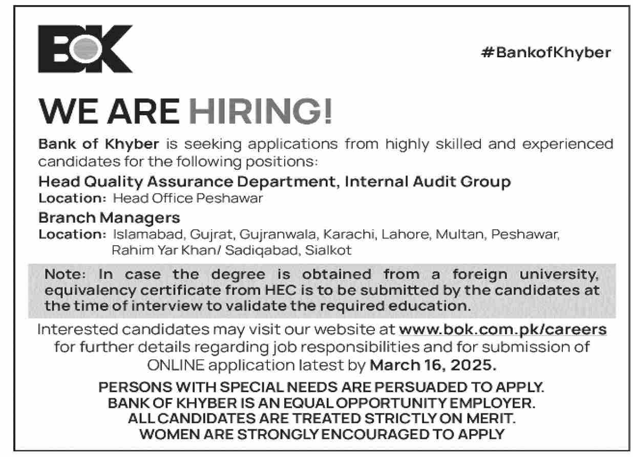 Bank of Khyber Bok Jobs 2025 Jobs 2025 — original advertisement