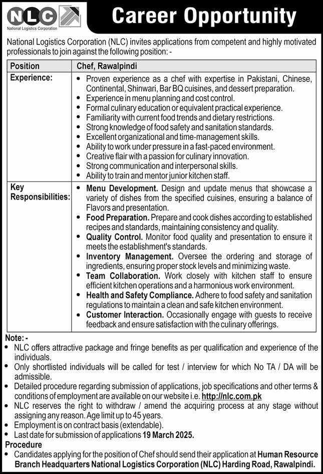 National Logistics Cell NLC Rawalpindi Jobs 2025 – National Logistic Cell Rawalpindi Jobs 2025 — original advertisement