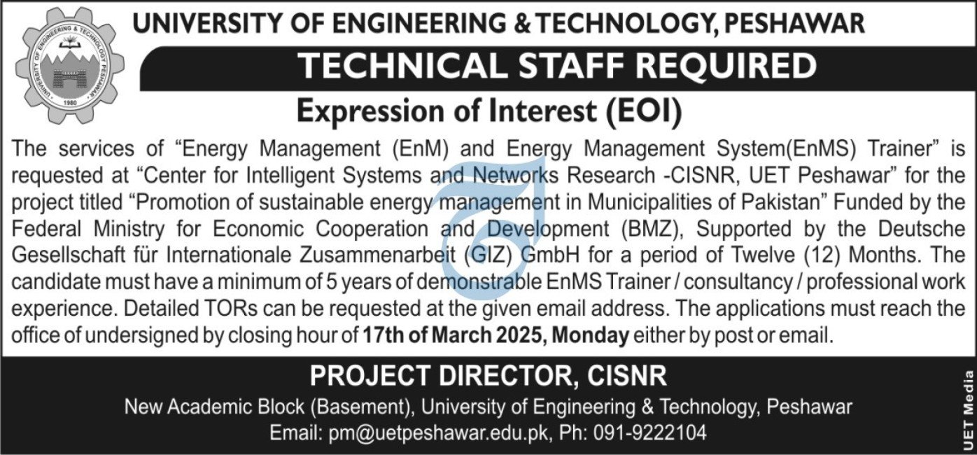 University Of Engineering & Technology UET Peshawar Jobs – University of Engineering and Technology Peshawar Jobs 2025 — original advertisement