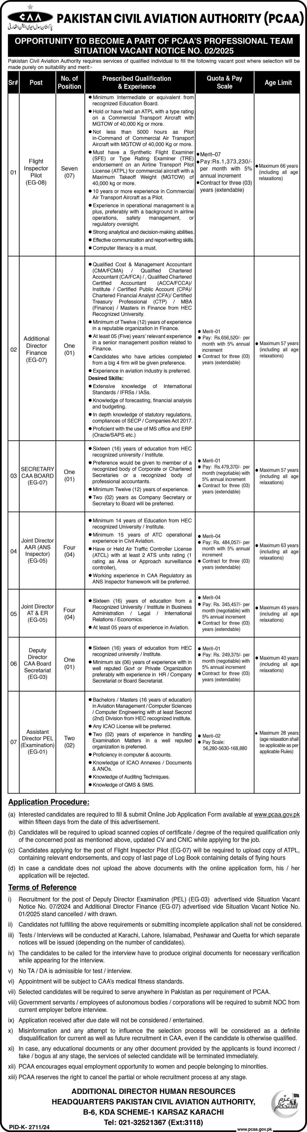 Pakistan Civil Aviation Authority CAA Karachi Jobs 2025 – Pakistan Civil Aviation Authority (CAA) Jobs 2025 — original advertisement