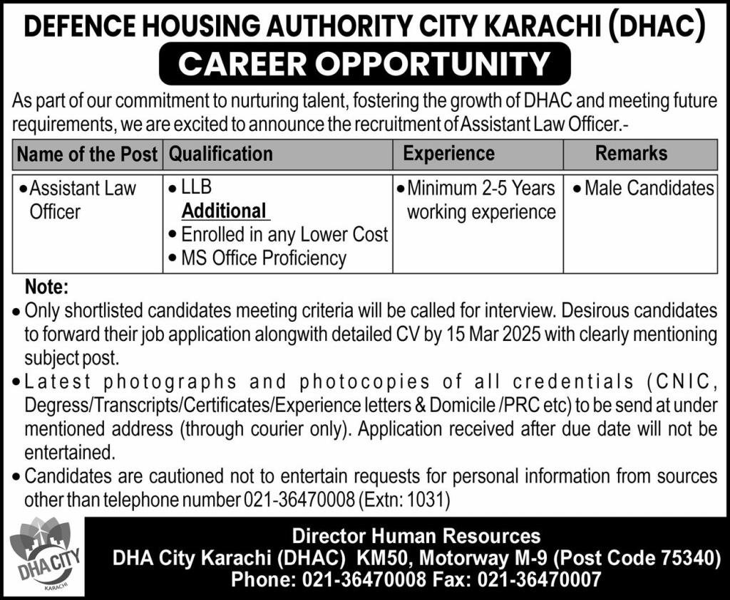 Defence Housing Authority City DHAC Karachi Jobs 2025 Jobs 2025 — original advertisement