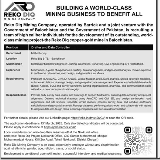 Reko Diq Mining Company Balochistan Jobs 2025 – Barrick Pakistan Jobs 2025 — original advertisement