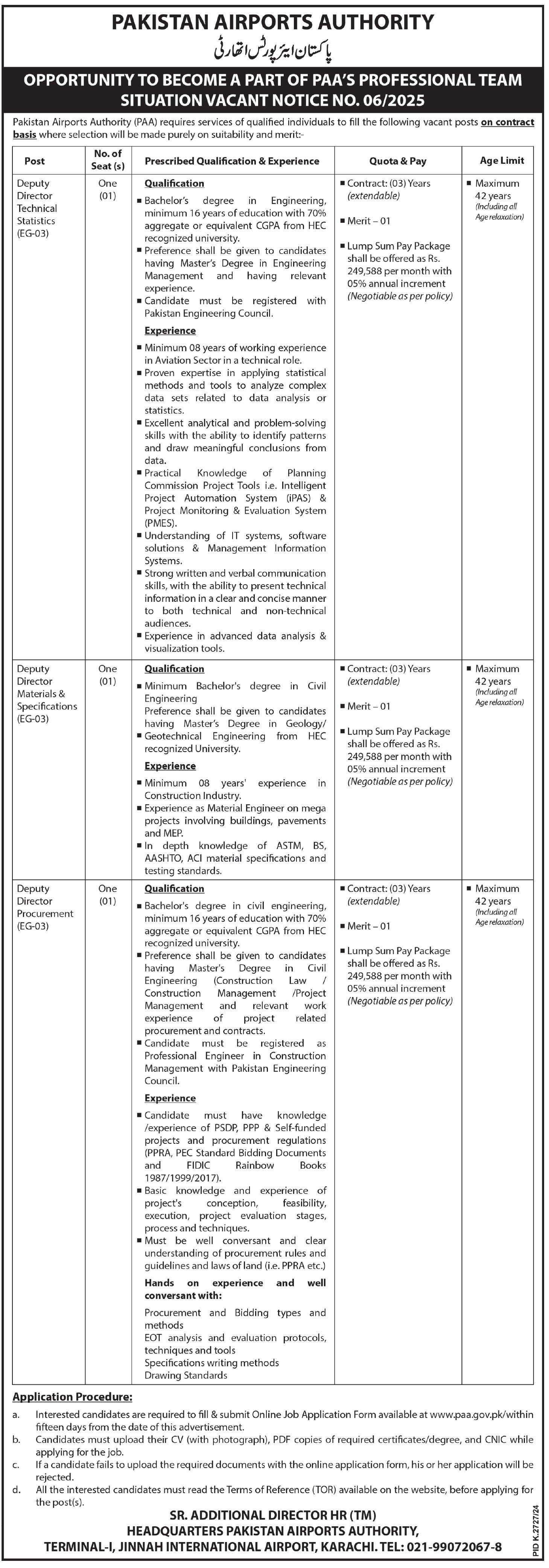 Pakistan Airports Authority PAA Karachi Jobs 2025 Jobs 2025 — original advertisement