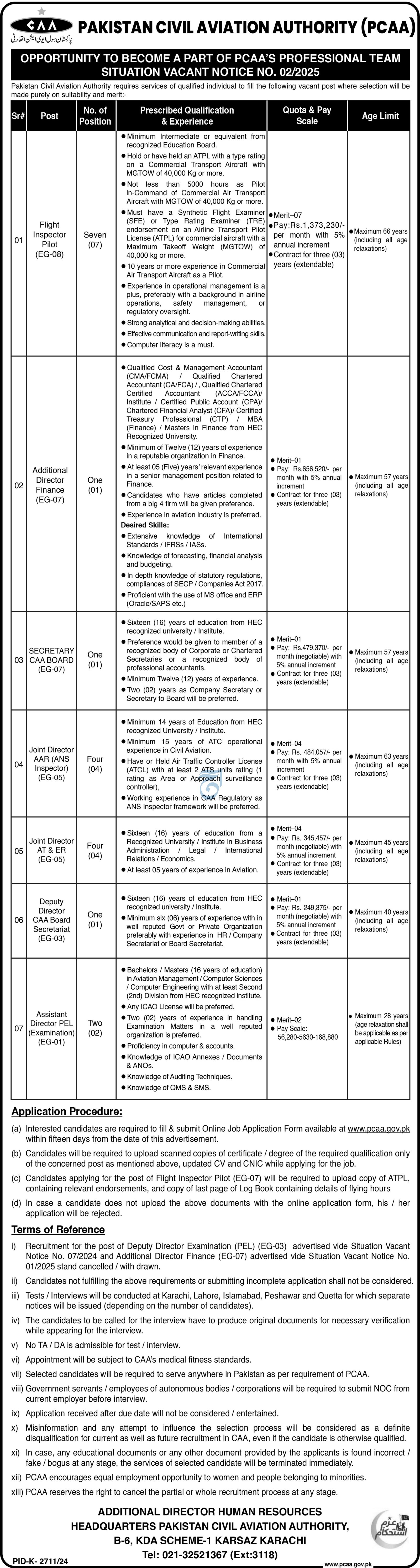 Pakistan Civil Aviation Authority CAA Karachi Jobs 2025 – Pakistan Civil Aviation Authority (CAA) Jobs 2025 — original advertisement