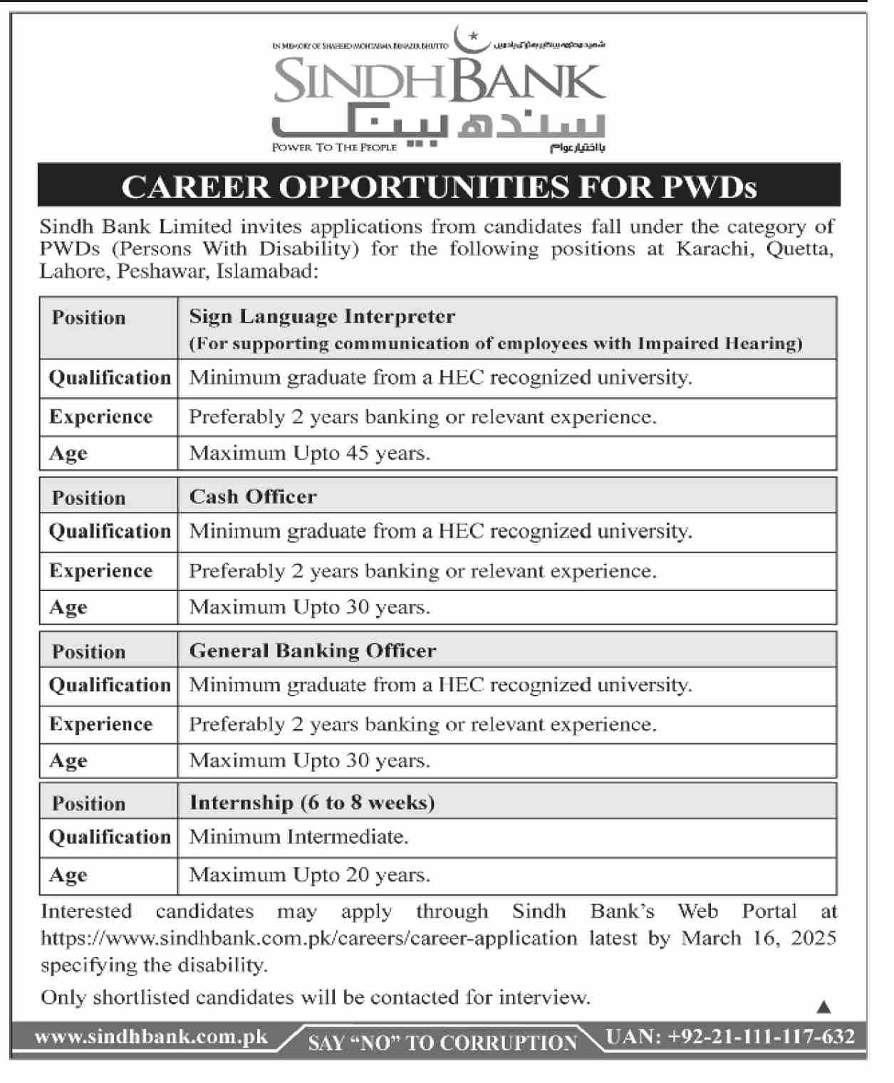 Sindh Bank Limited Jobs 2025 Jobs 2025 — original advertisement