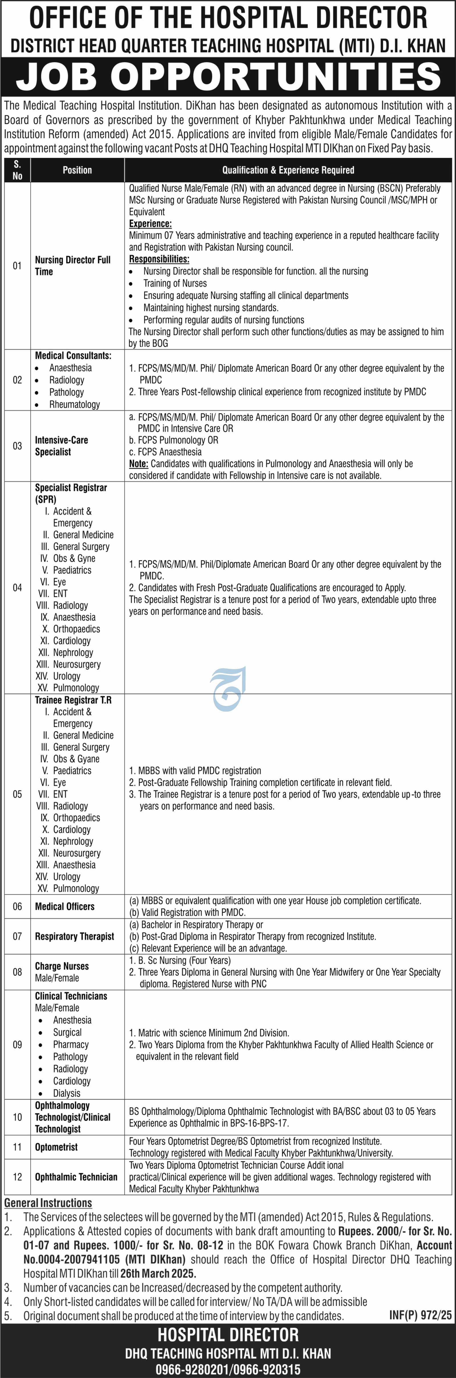 Mufti Mahmood Memorial Teaching Hospital Jobs 2025 – Mufti Mehmood Memorial Teaching Hospital DI Khan Jobs 2025 — original advertisement