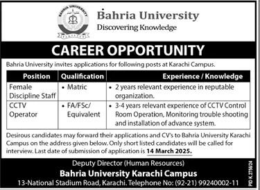 Bahria University Karachi Sindh Jobs 2025 Jobs 2025 — original advertisement