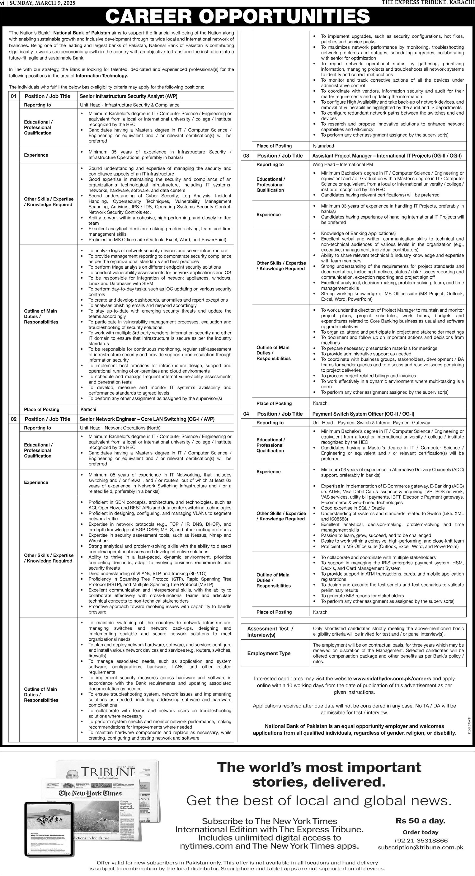 National Bank Of Pakistan NBP Karachi Sindh Jobs 2025 Jobs 2025 — original advertisement