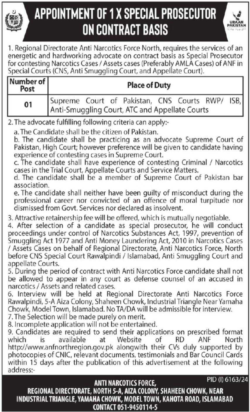 Regional Directorate Anti Narcotics Force Jobs 2025 – Anti Narcotics Force Pakistan Jobs 2025 — original advertisement
