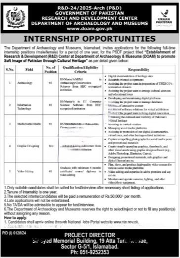 Internship Positions At Department Of Archaeology & Museums – Tourism Archaeology Department AJK Jobs 2025 — original advertisement