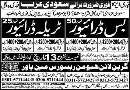 Bus Driver And Tralla Driver Jobs in Saudia Arabia 2025 – Green Line Human Resource Manpower Jobs 2025 — original advertisement