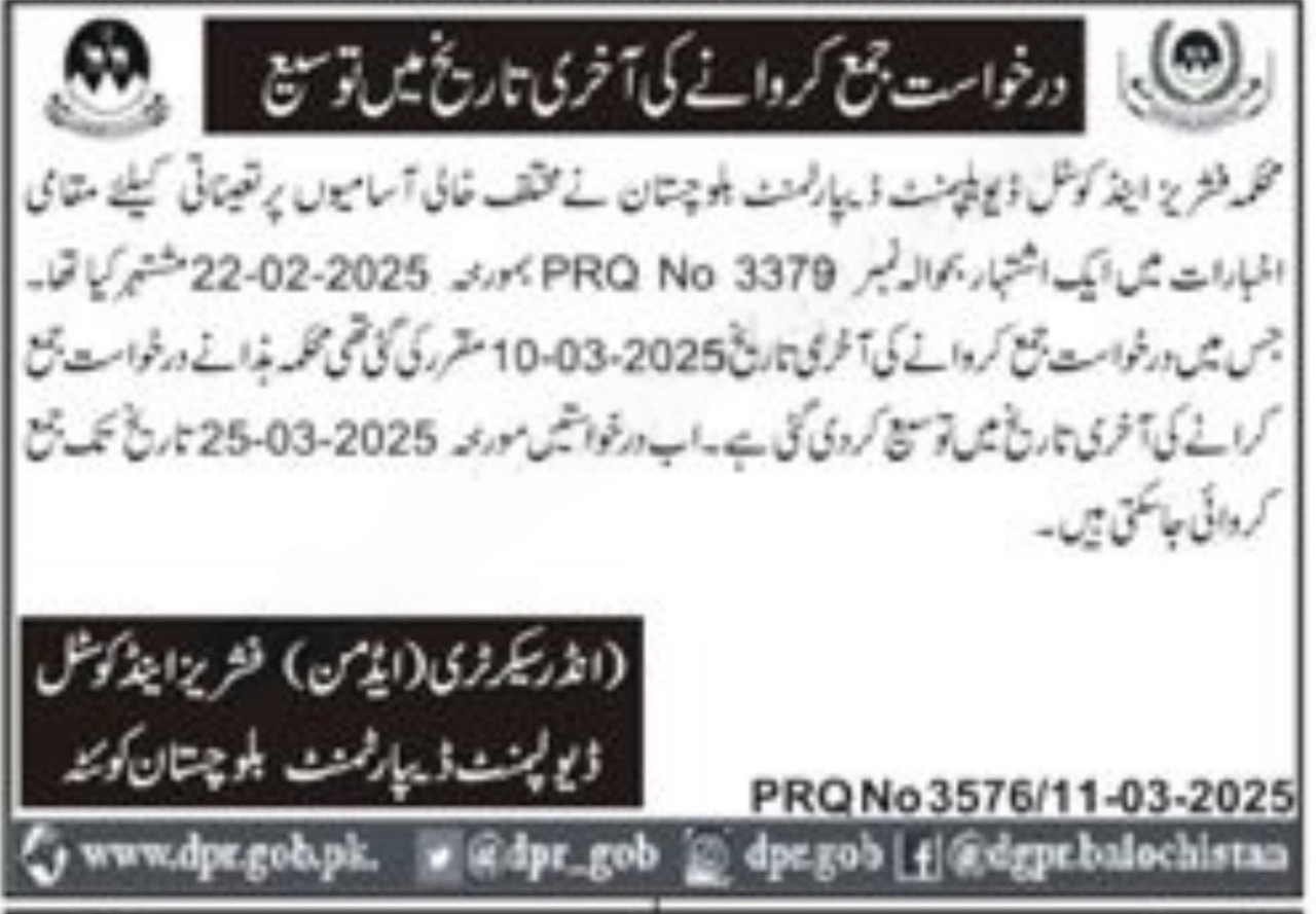 Fisheries Department Balochistan Jobs 2025 Jobs 2025 — original advertisement