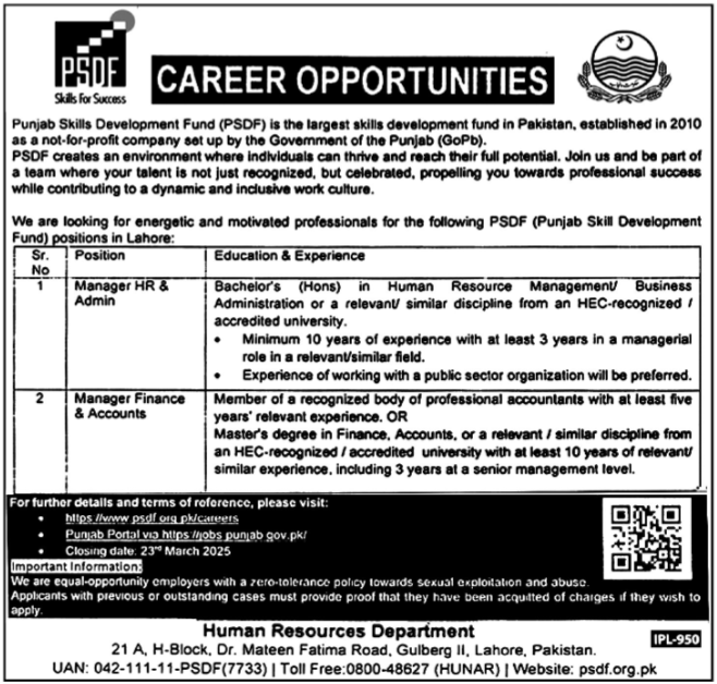 Punjab Skill Development Fund Lahore Jobs 2025 – Punjab Skills Development Fund Jobs 2025 — original advertisement