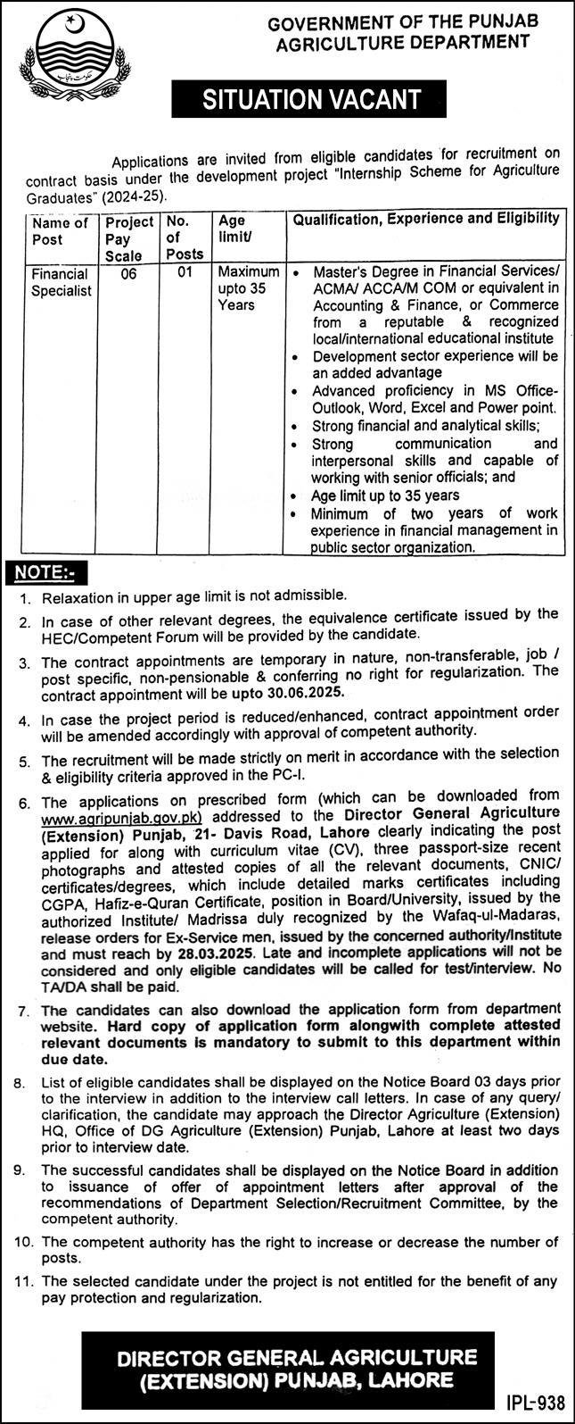 Agriculture Department Punjab Jobs 2025 Jobs 2025 — original advertisement