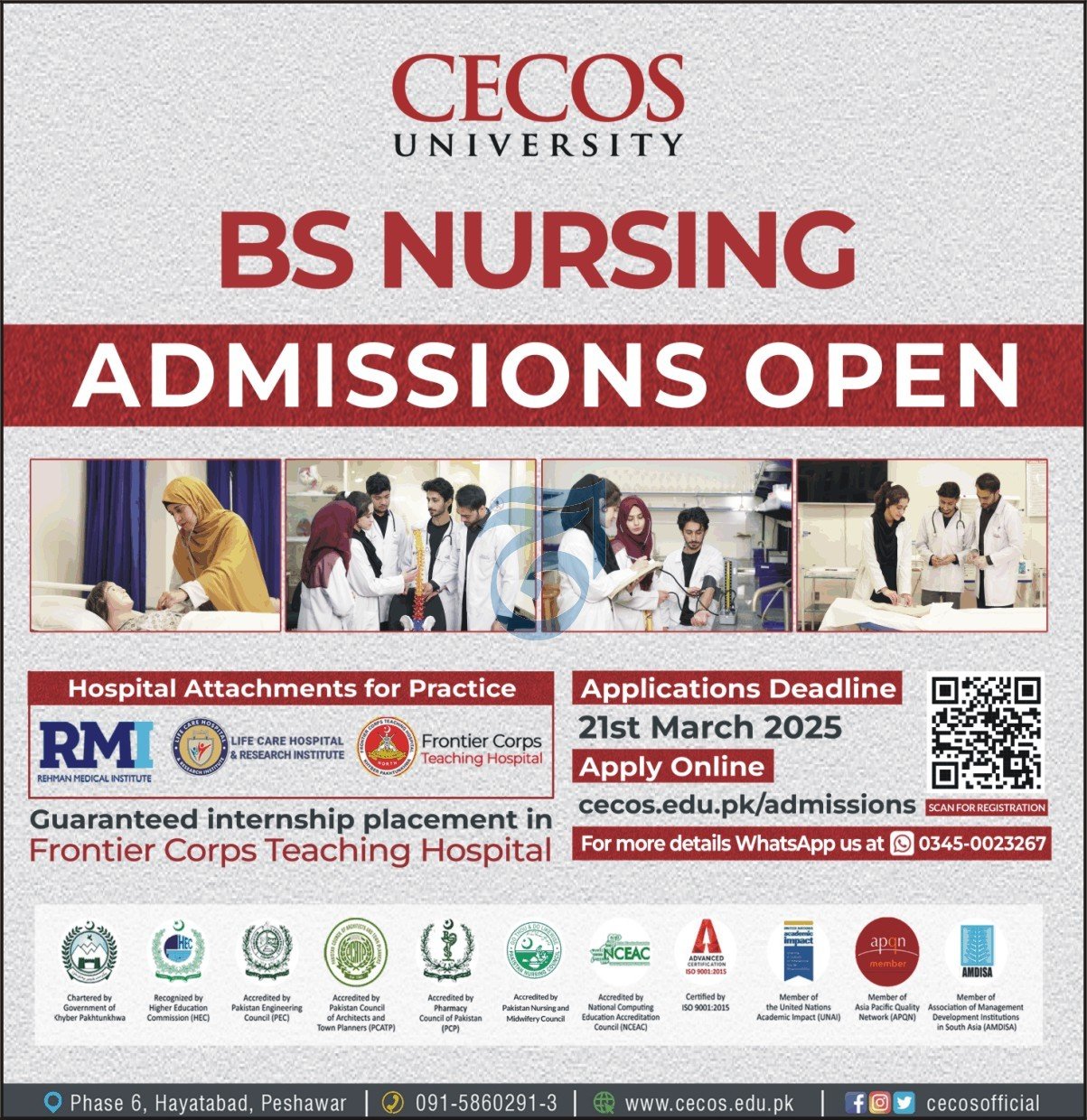Admission Open in Coces University Peshawar 2025 – CECOS University Peshawar Admissions 2025 — original advertisement
