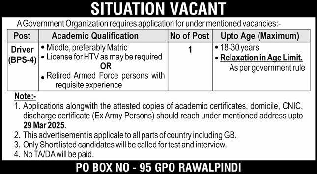 Government Organization Rawalpindi Jobs 2025 – Public Sector Organization Jobs 2025 — original advertisement