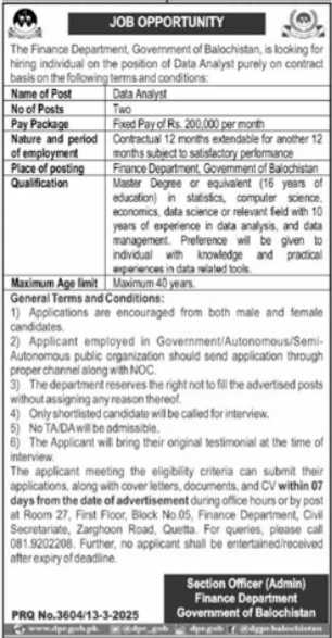 Finance Department Balochistan Jobs 2025 Jobs 2025 — original advertisement
