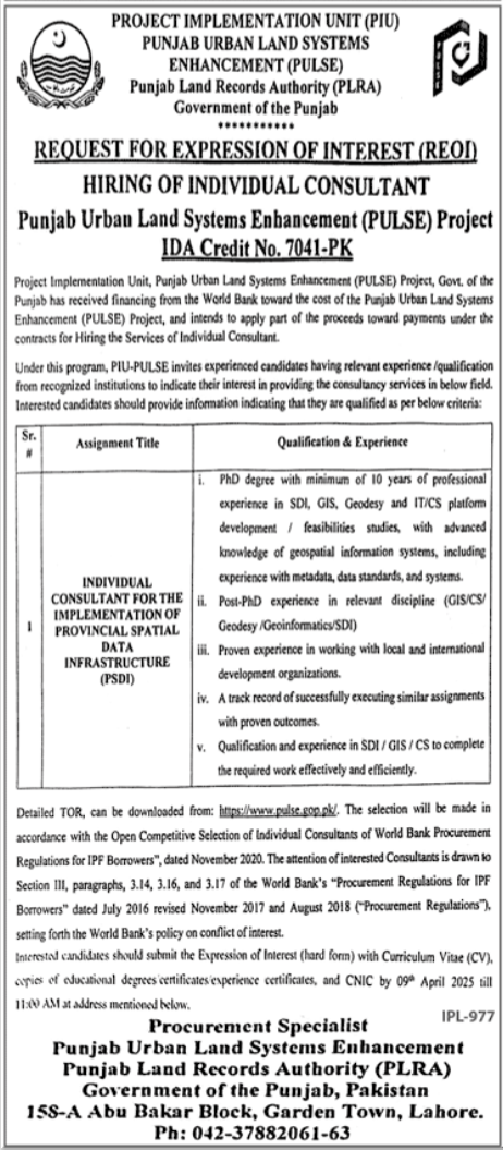 Punjab Land Records Authority PLRA Jobs 2025 Jobs 2025 — original advertisement