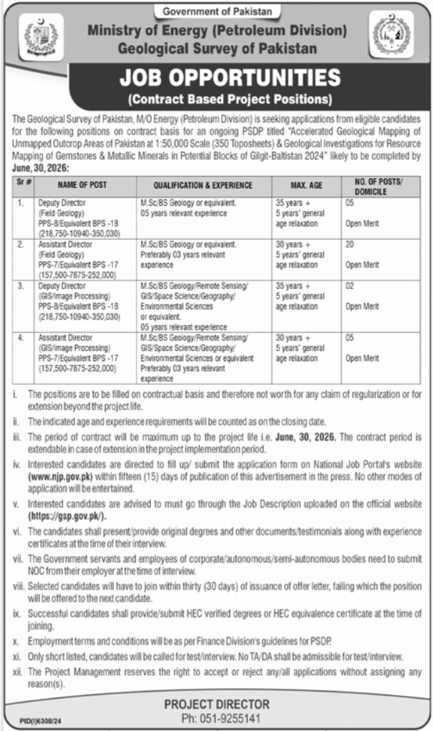 Geological Survey Of Pakistan GSP Islamabad Jobs 2025 – Ministry of Energy Power division Islamabad Jobs 2025 — original advertisement